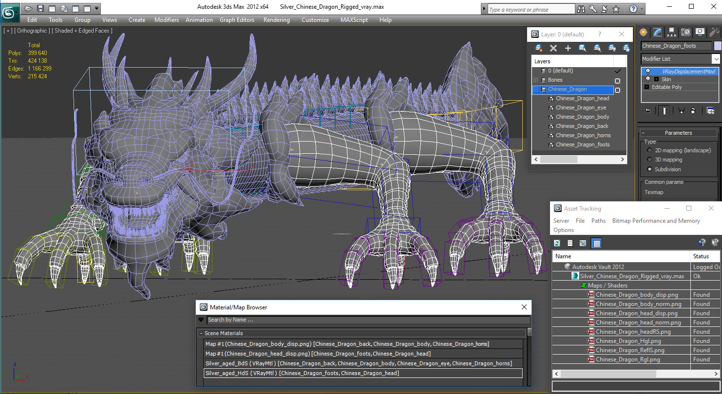 3D Silver Chinese Dragon Rigged model