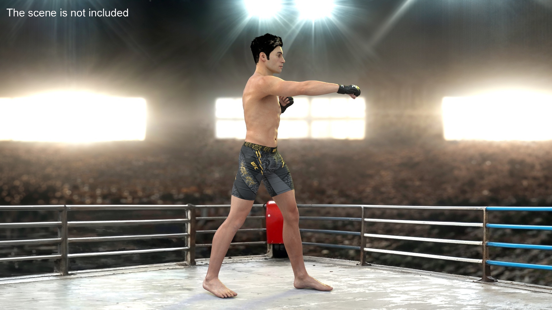 UFC MMA Fighter in Kicking Stance Sweaty Fur 3D model