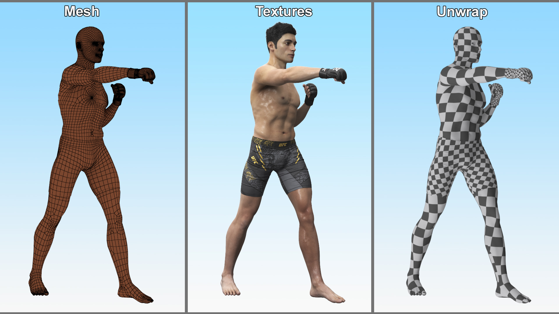 UFC MMA Fighter in Kicking Stance Sweaty Fur 3D model