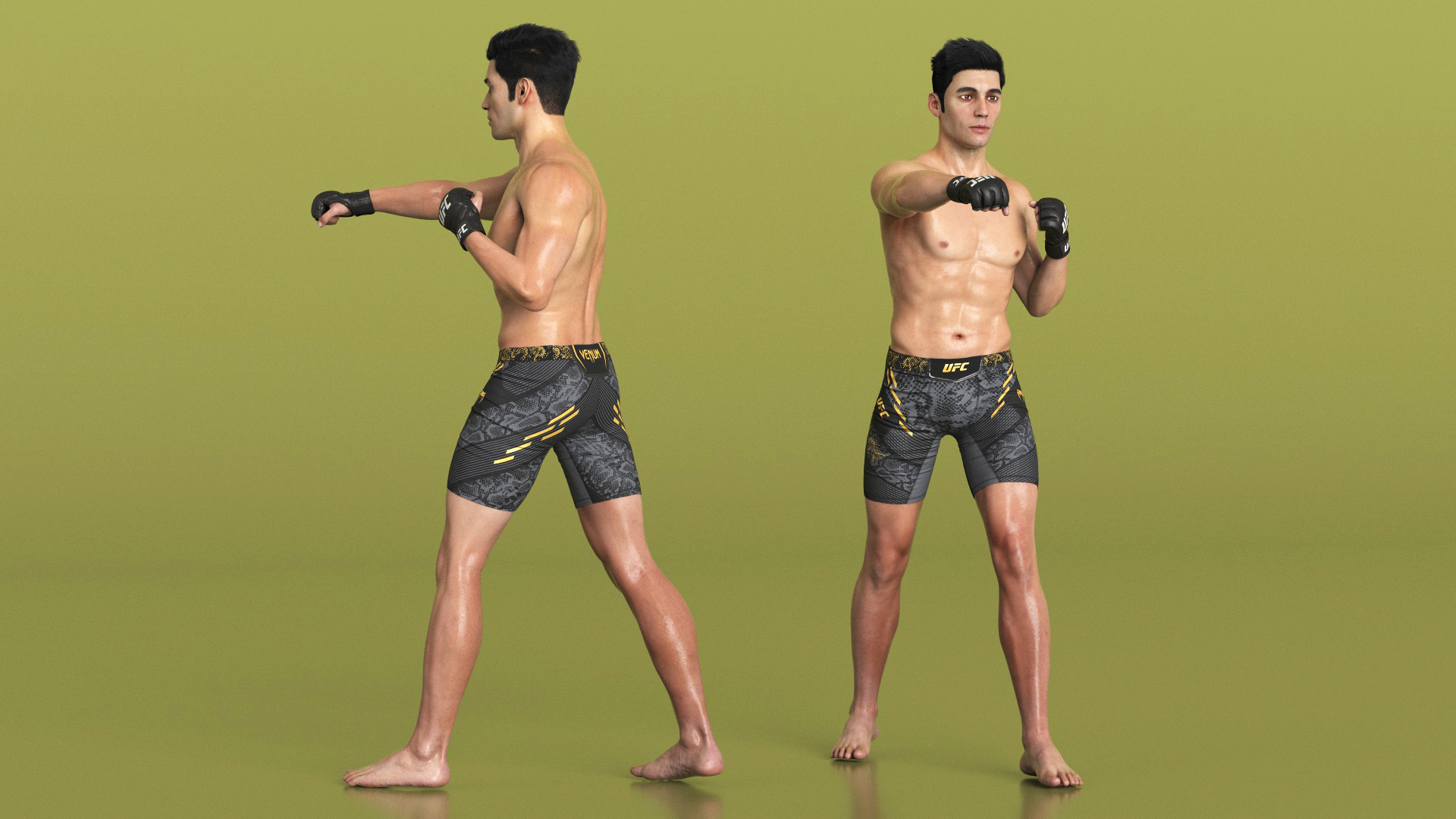 UFC MMA Fighter in Kicking Stance Sweaty Fur 3D model