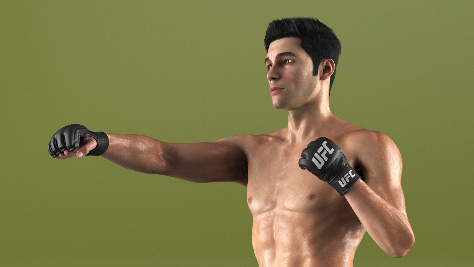 UFC MMA Fighter in Kicking Stance Sweaty Fur 3D model