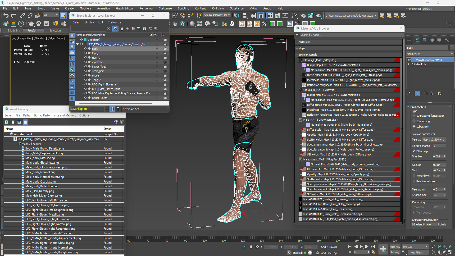 UFC MMA Fighter in Kicking Stance Sweaty Fur 3D model
