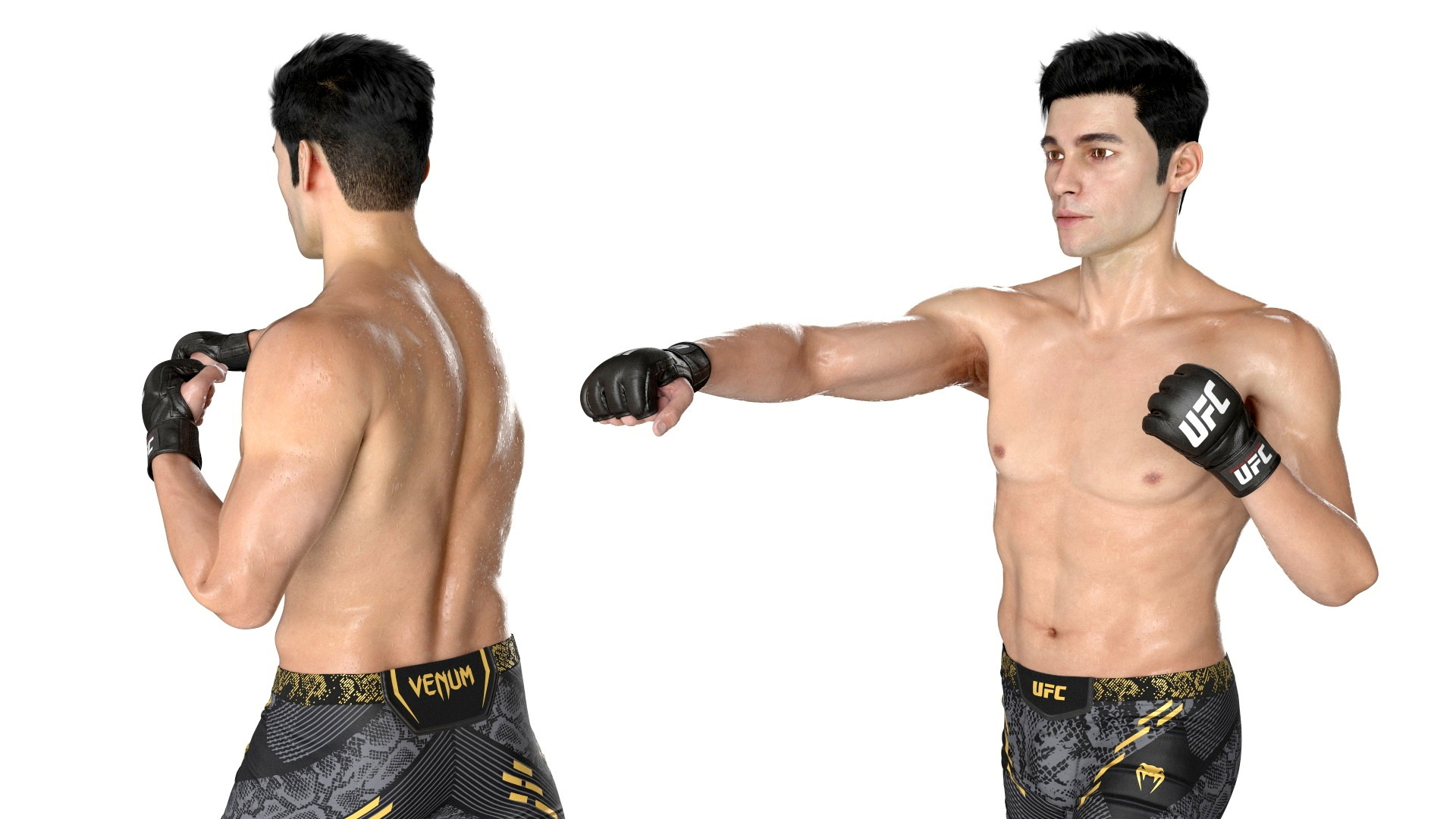 UFC MMA Fighter in Kicking Stance Sweaty Fur 3D model