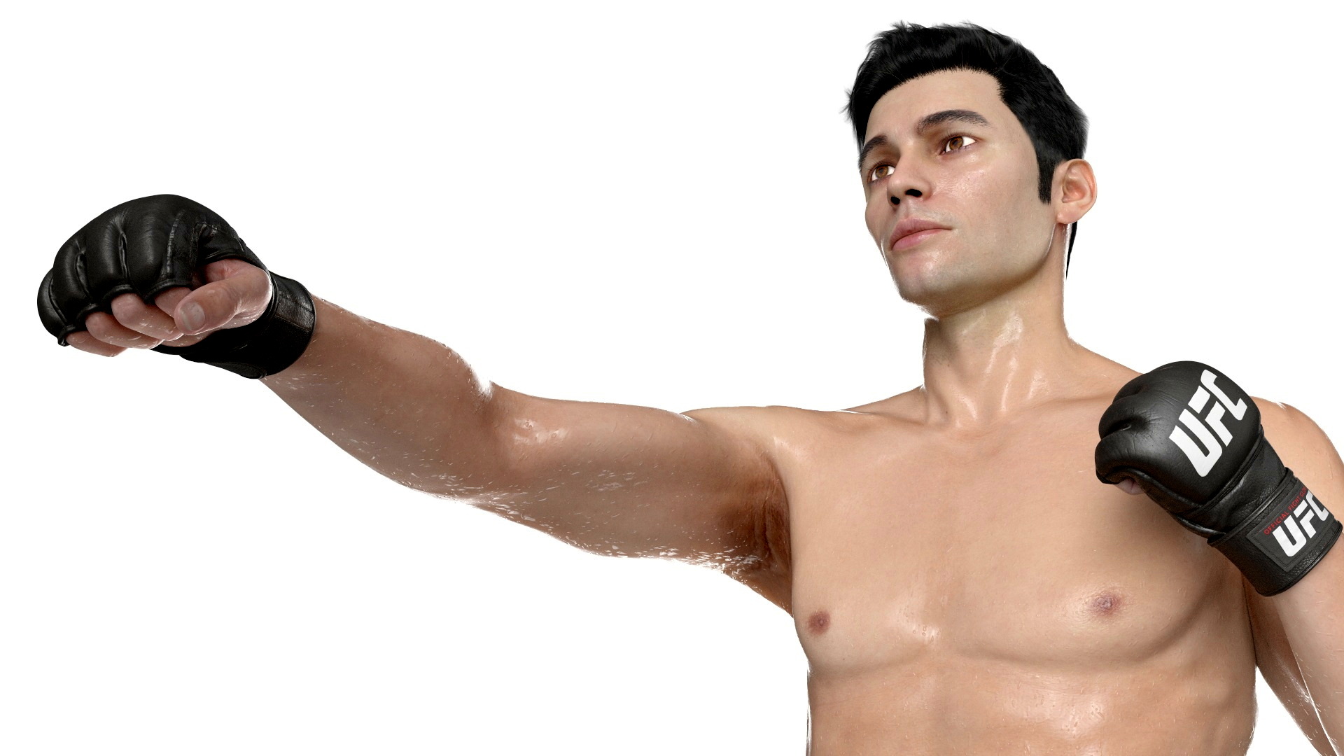 UFC MMA Fighter in Kicking Stance Sweaty Fur 3D model