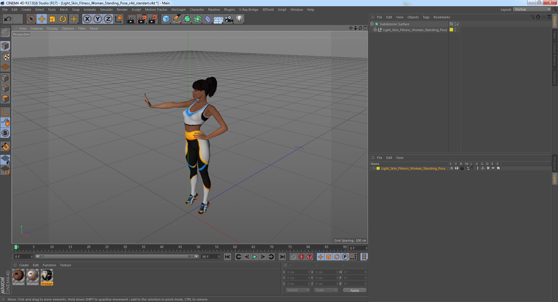 3D Light Skin Fitness Woman Standing Pose model