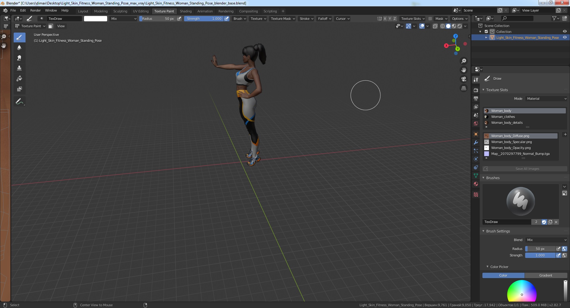 3D Light Skin Fitness Woman Standing Pose model