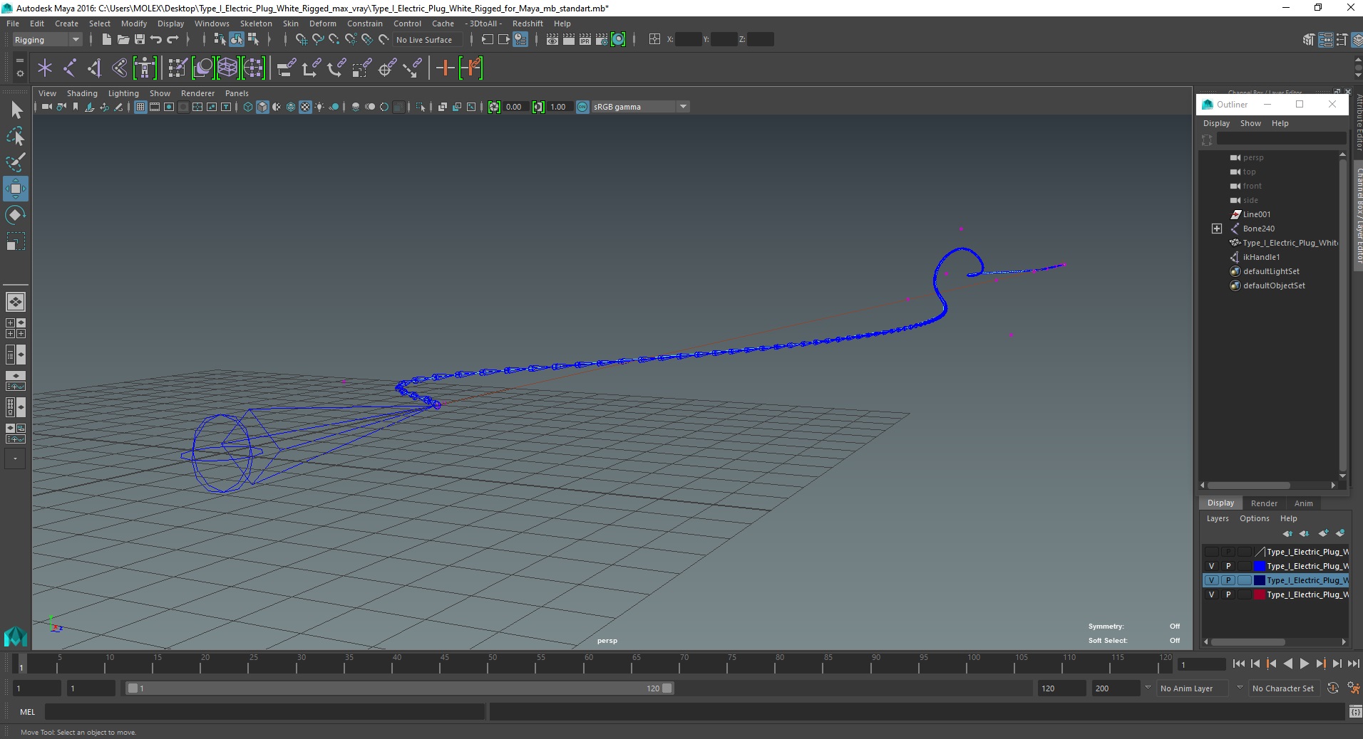 Type I Electric Plug White Rigged for Maya 3D