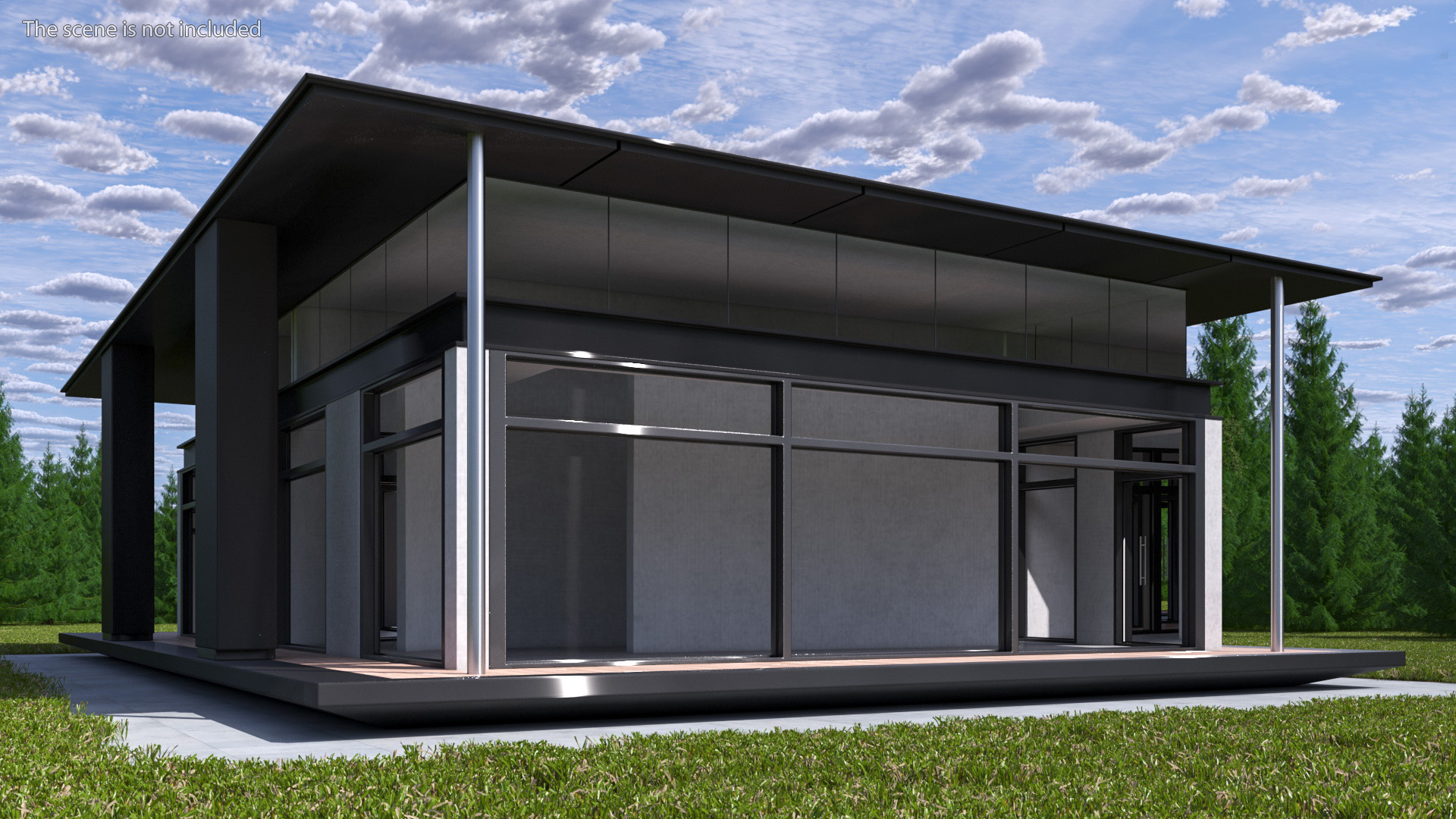 Designer House with Panoramic Windows 3D