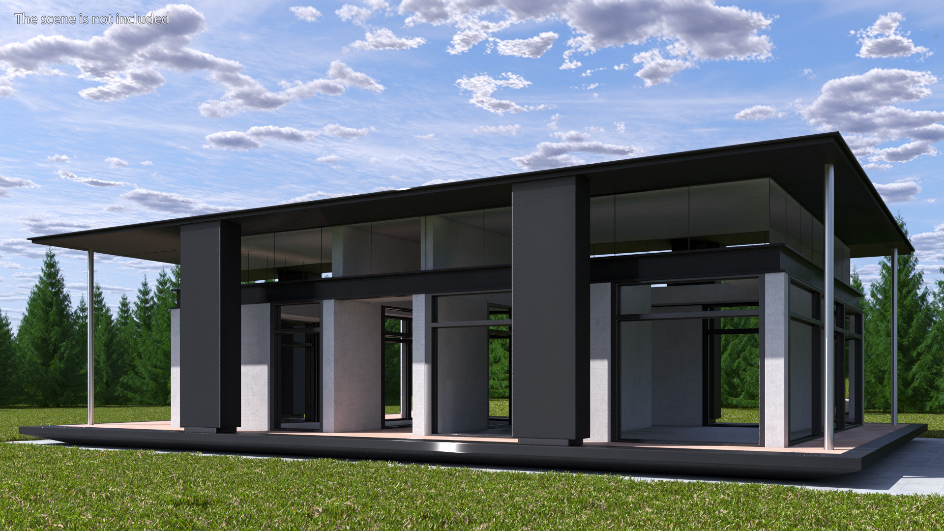 Designer House with Panoramic Windows 3D
