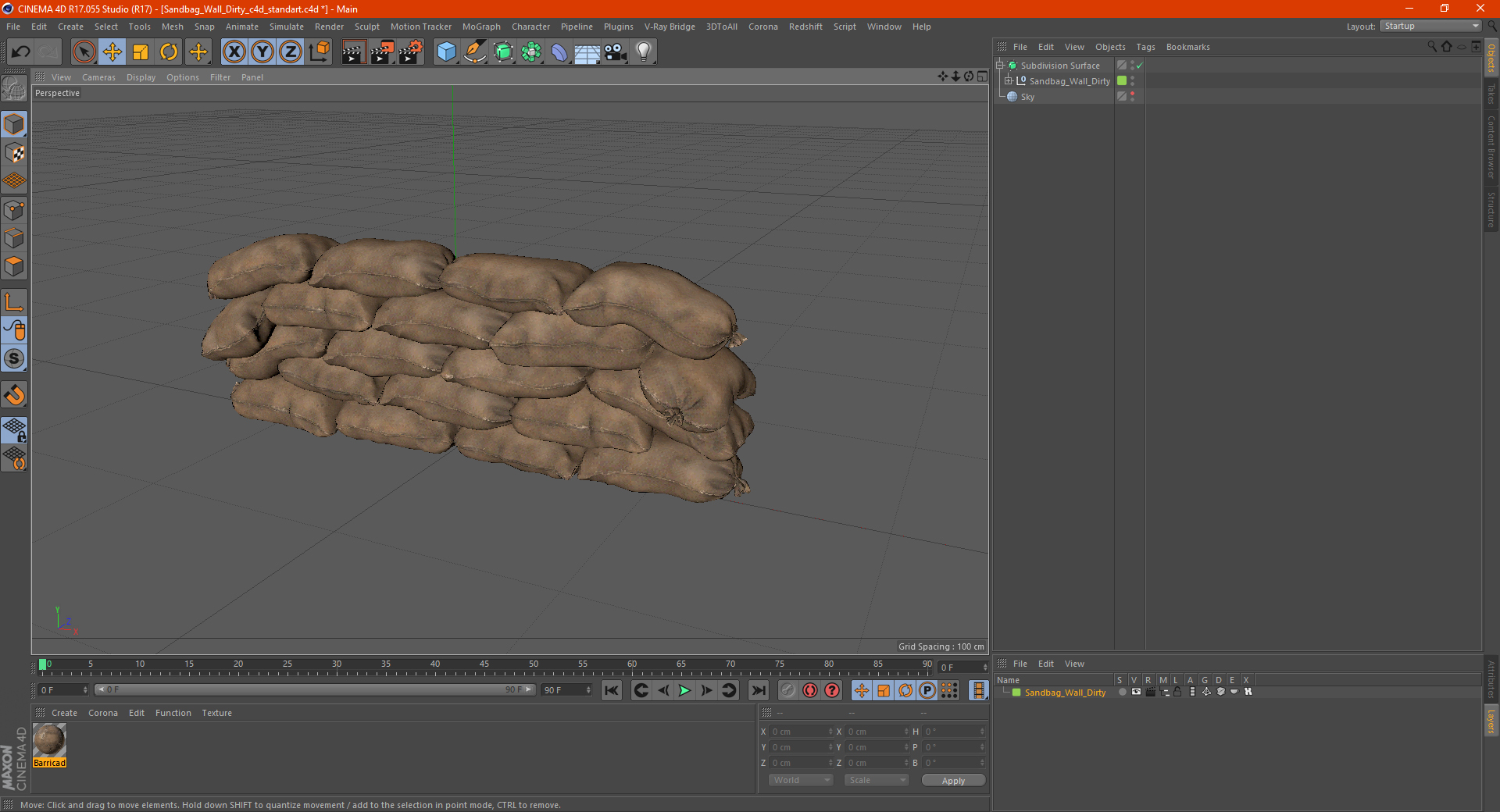 3D Sandbag Wall Dirty model