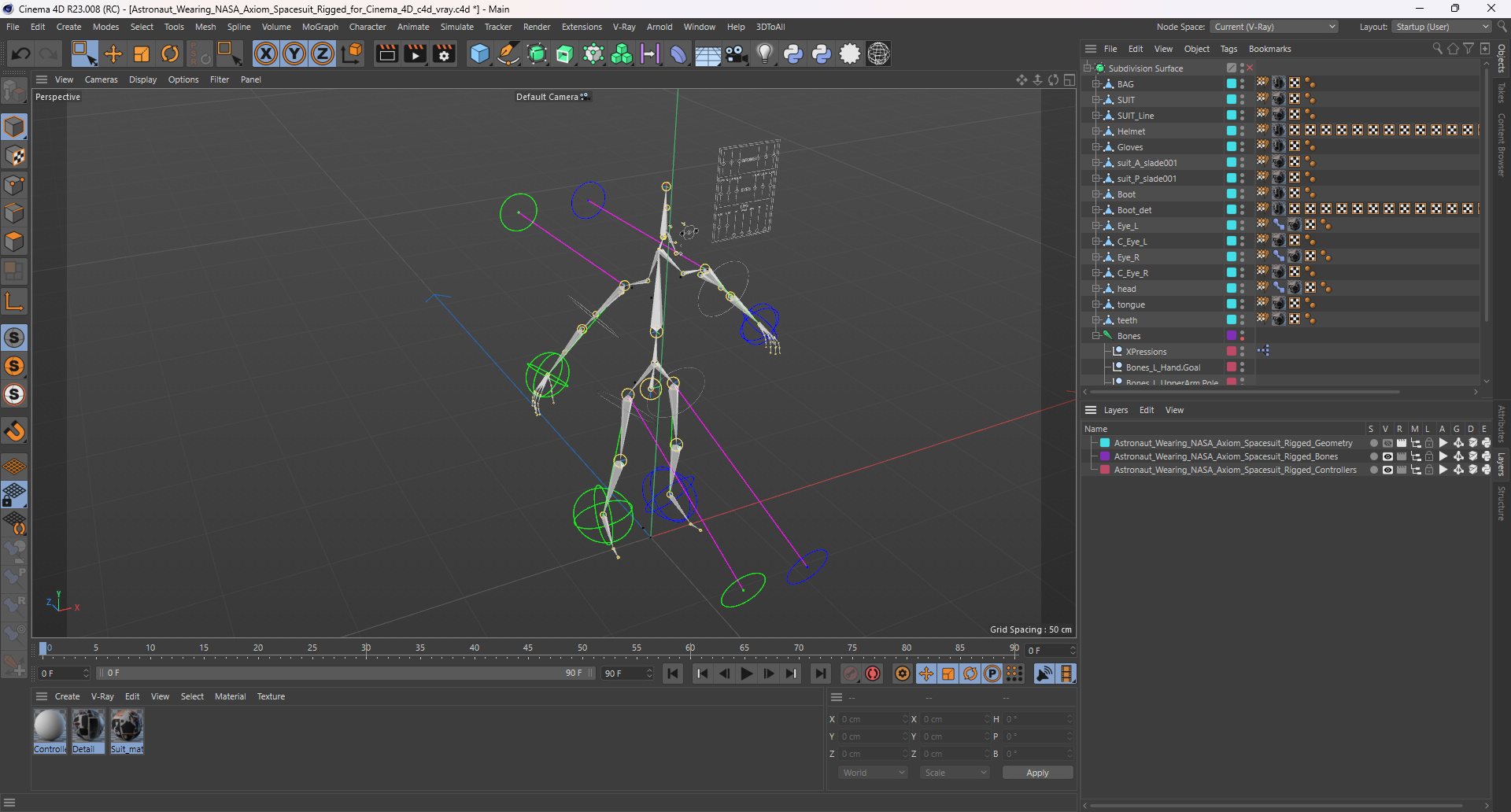 Astronaut Wearing NASA Axiom Spacesuit Rigged for Cinema 4D 3D model