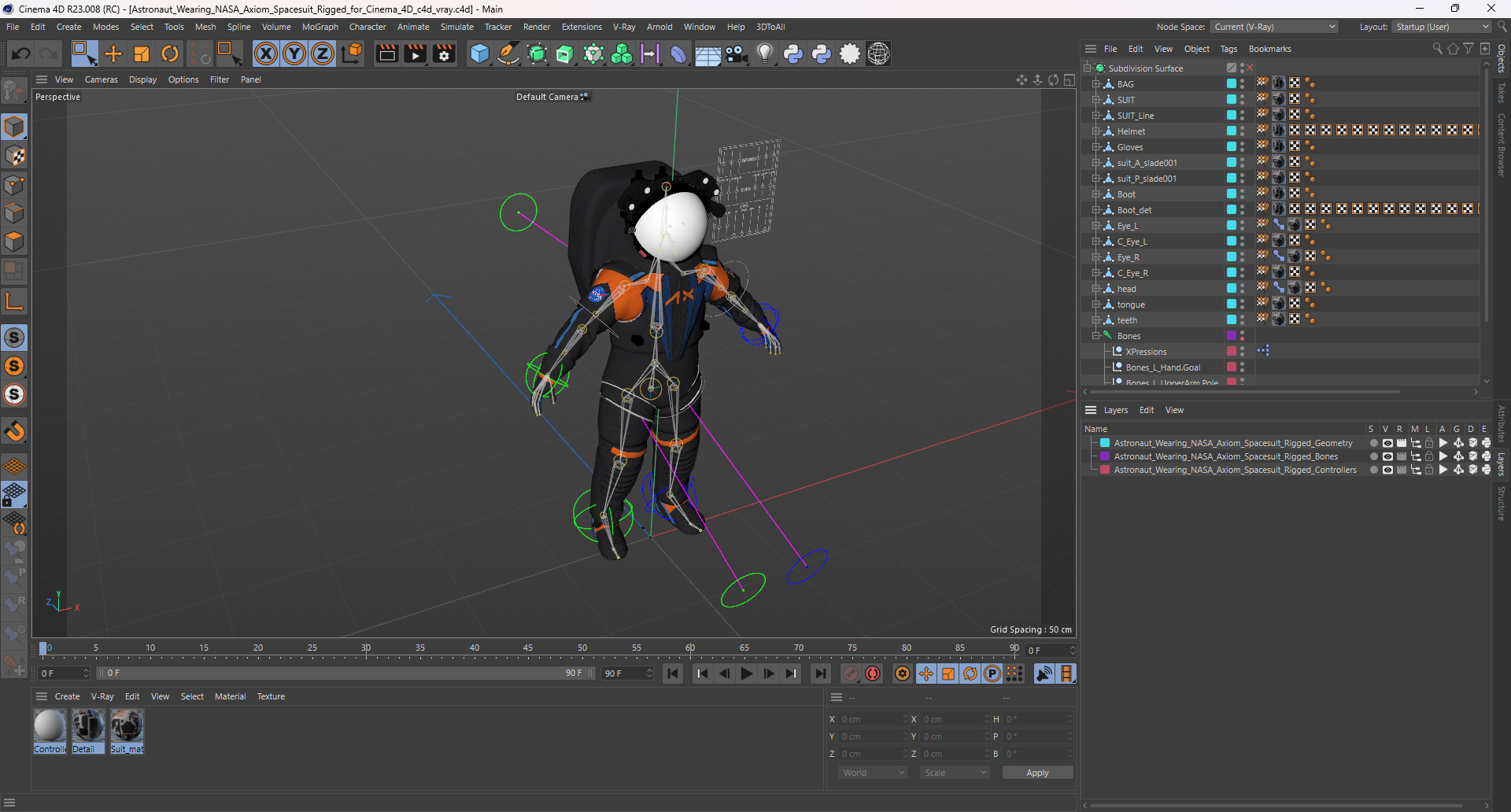 Astronaut Wearing NASA Axiom Spacesuit Rigged for Cinema 4D 3D model