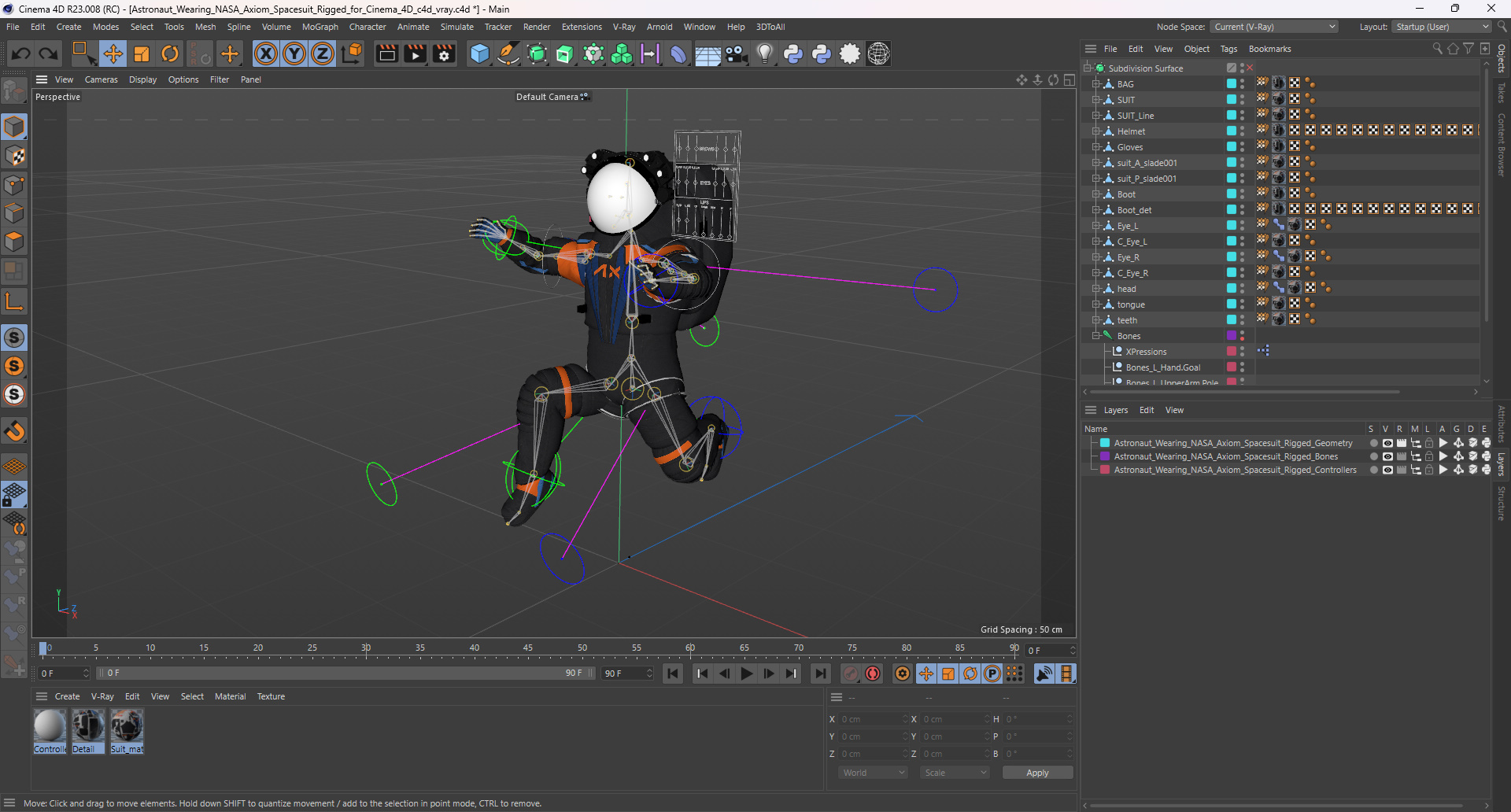 Astronaut Wearing NASA Axiom Spacesuit Rigged for Cinema 4D 3D model