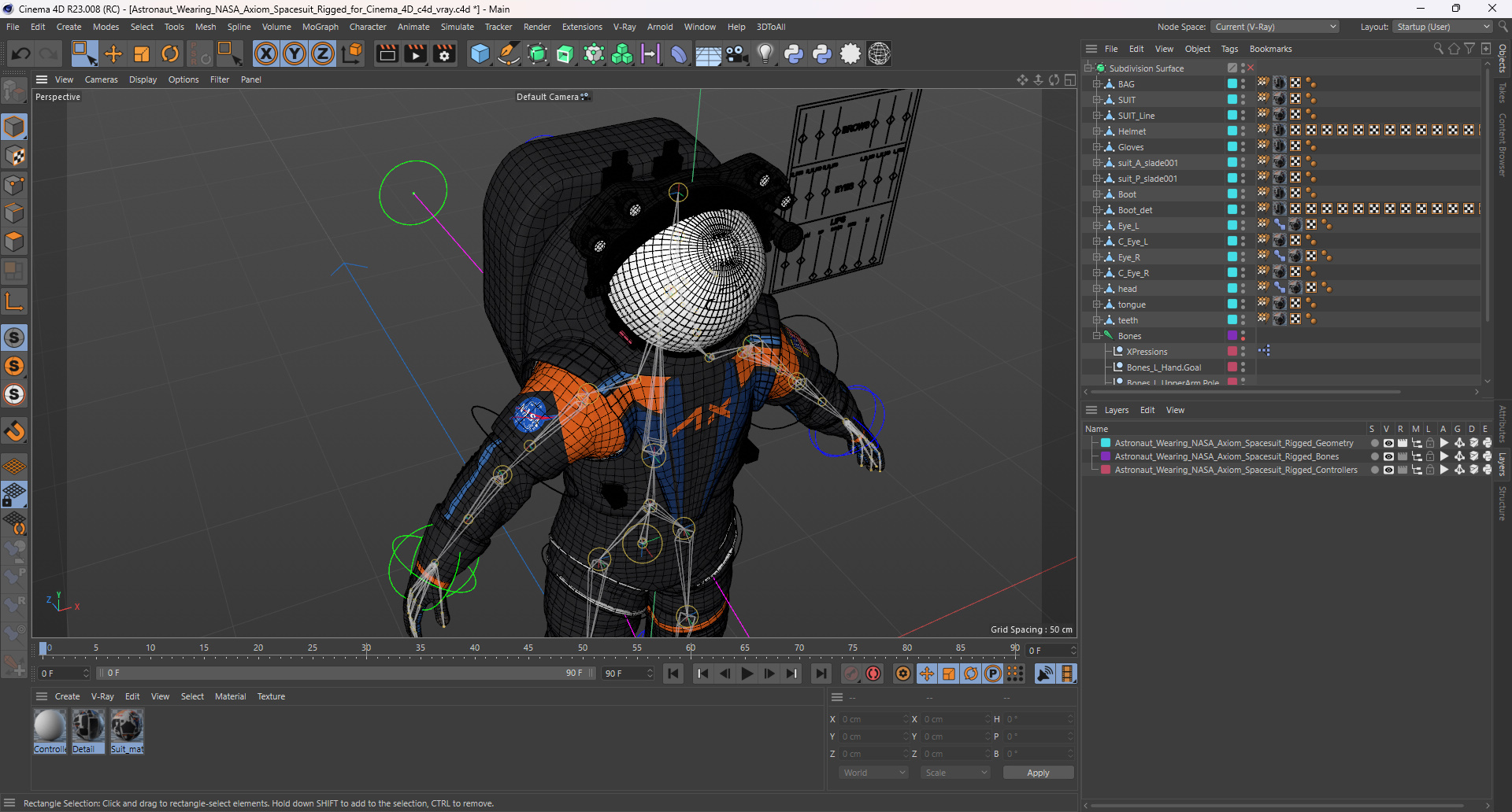 Astronaut Wearing NASA Axiom Spacesuit Rigged for Cinema 4D 3D model