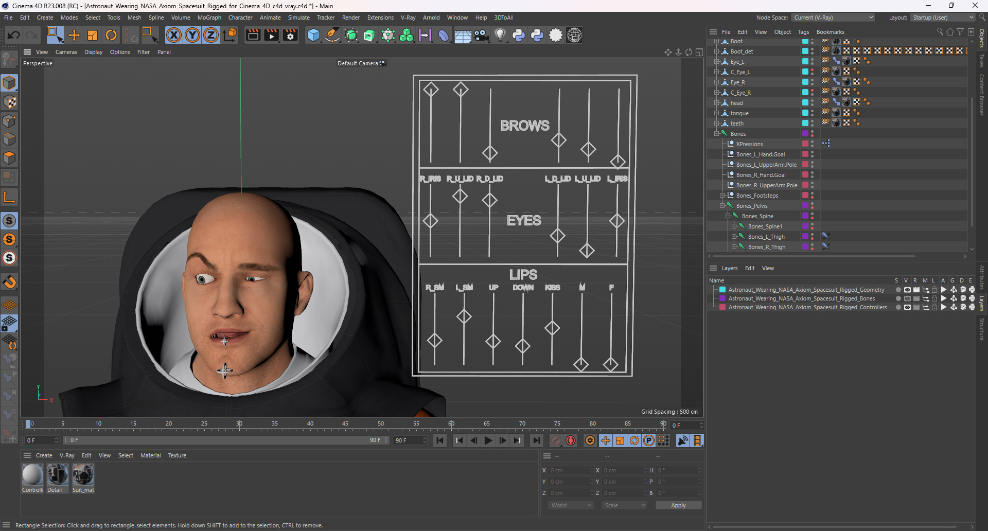 Astronaut Wearing NASA Axiom Spacesuit Rigged for Cinema 4D 3D model