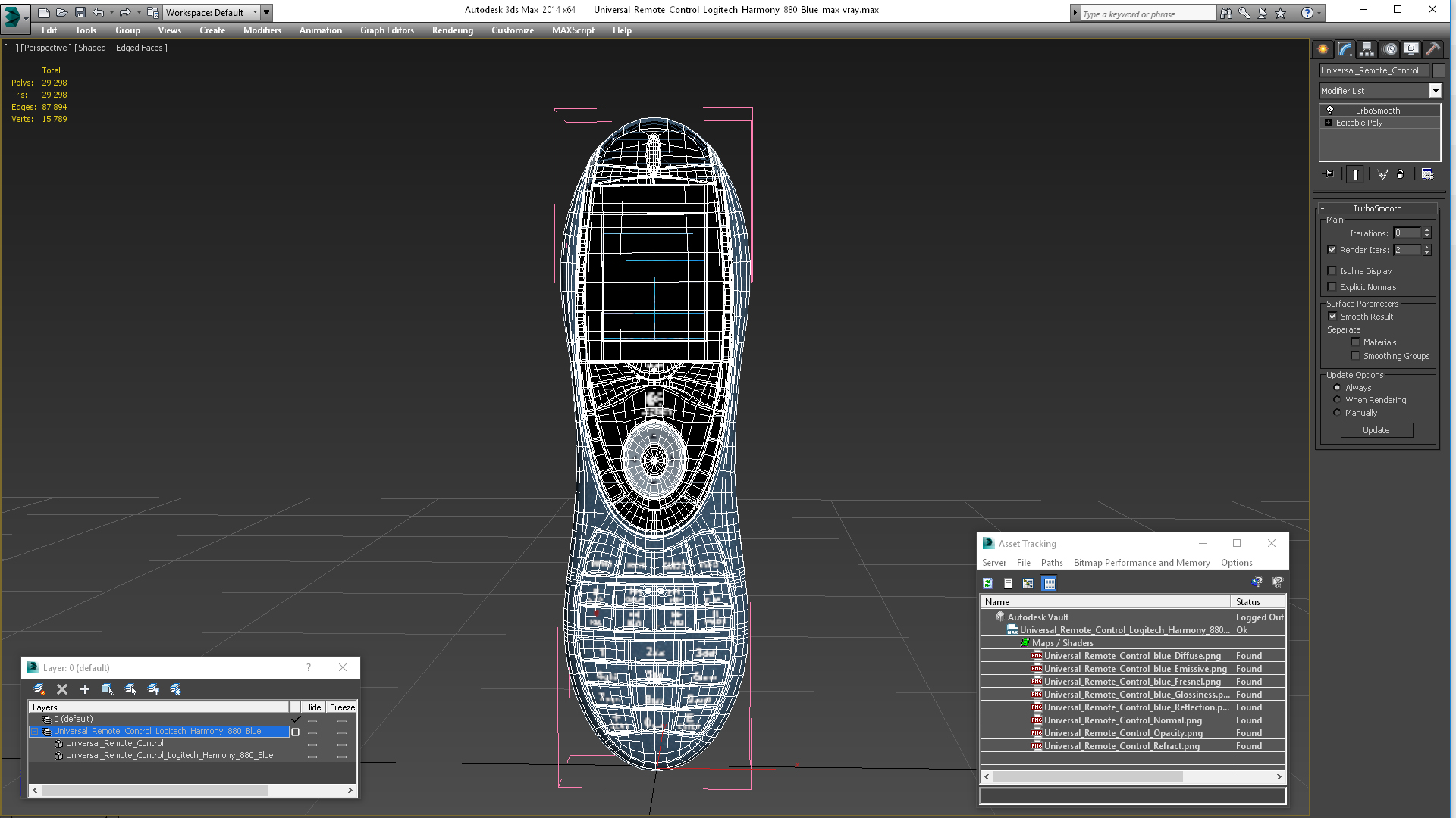 3D model Universal Remote Control Logitech Harmony 880 Blue