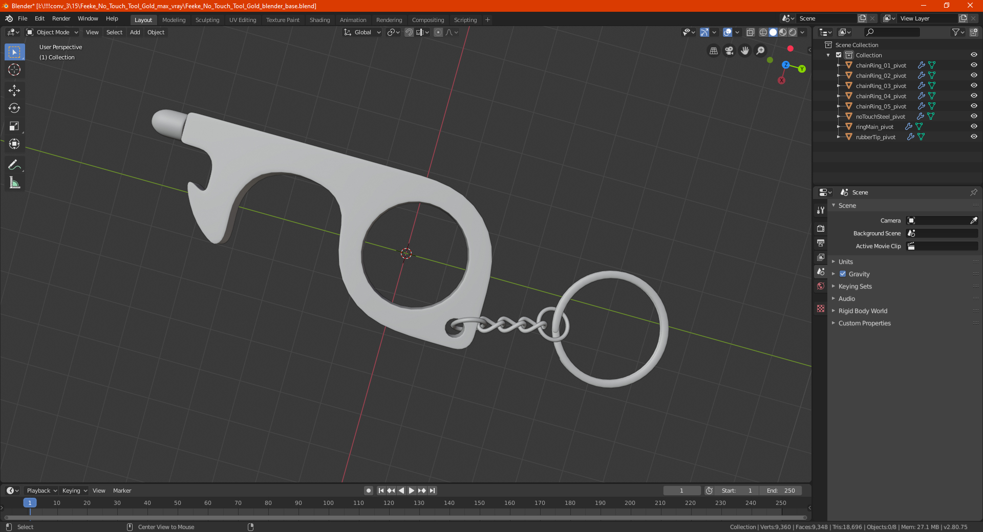 3D No Touch Tool Keychain Black model