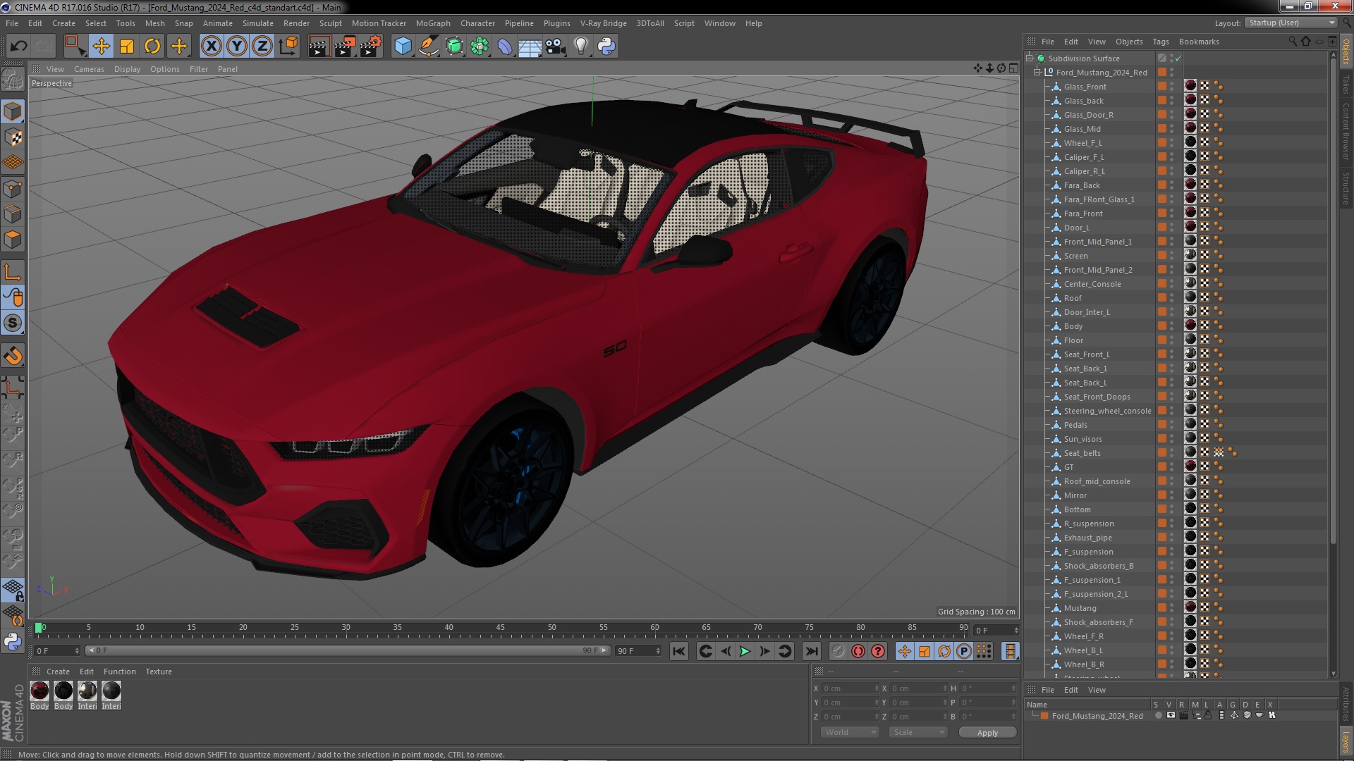 3D Ford Mustang 2024 Red