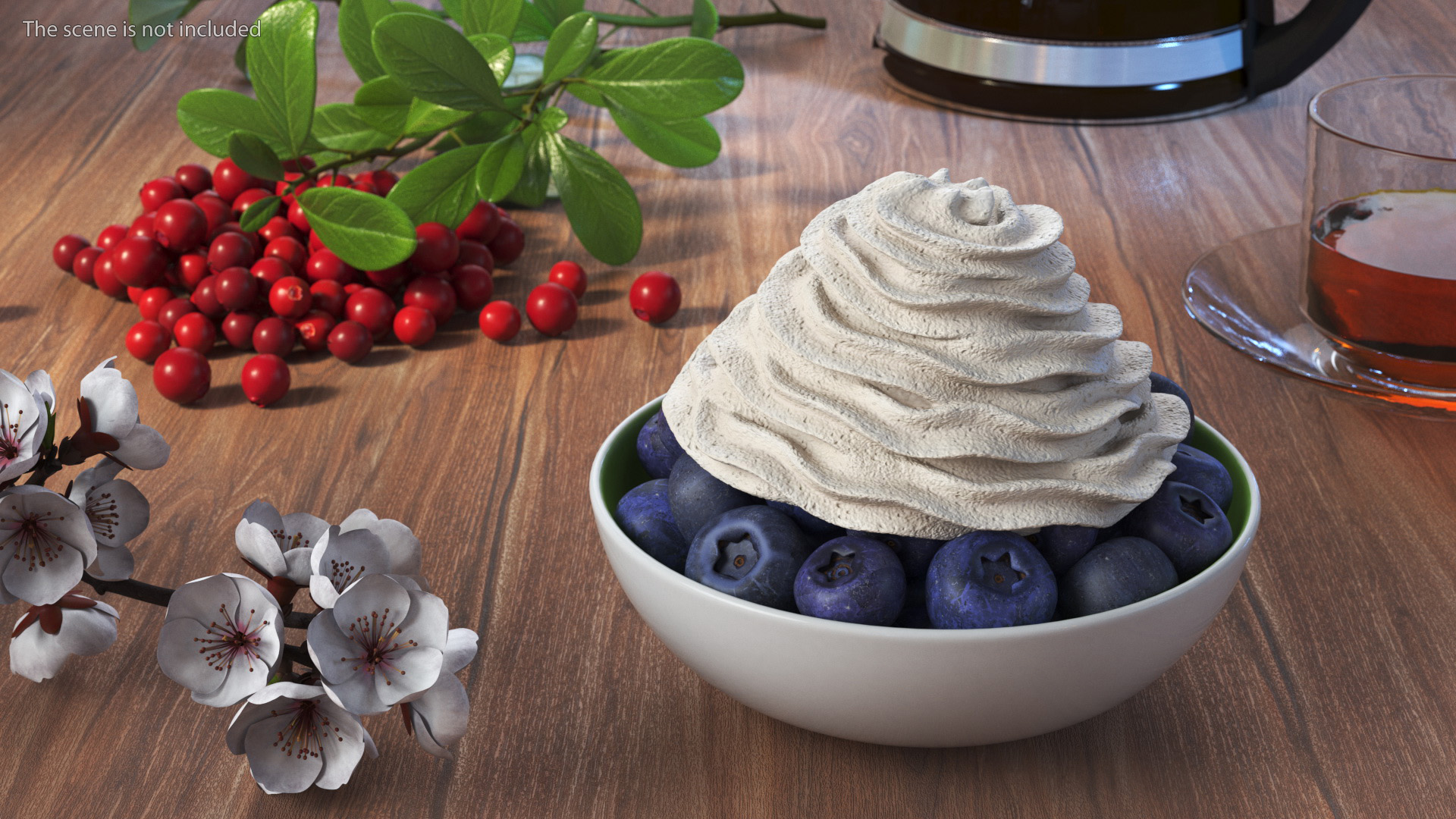3D Blueberries in Bowl with Whipped Cream model