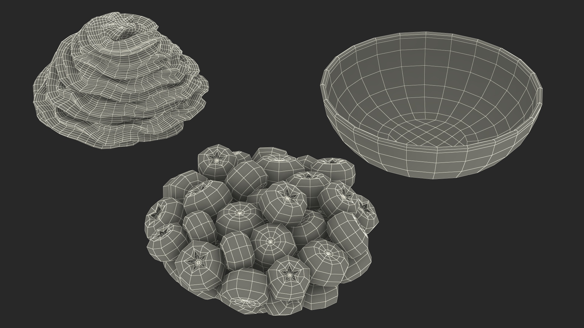 3D Blueberries in Bowl with Whipped Cream model