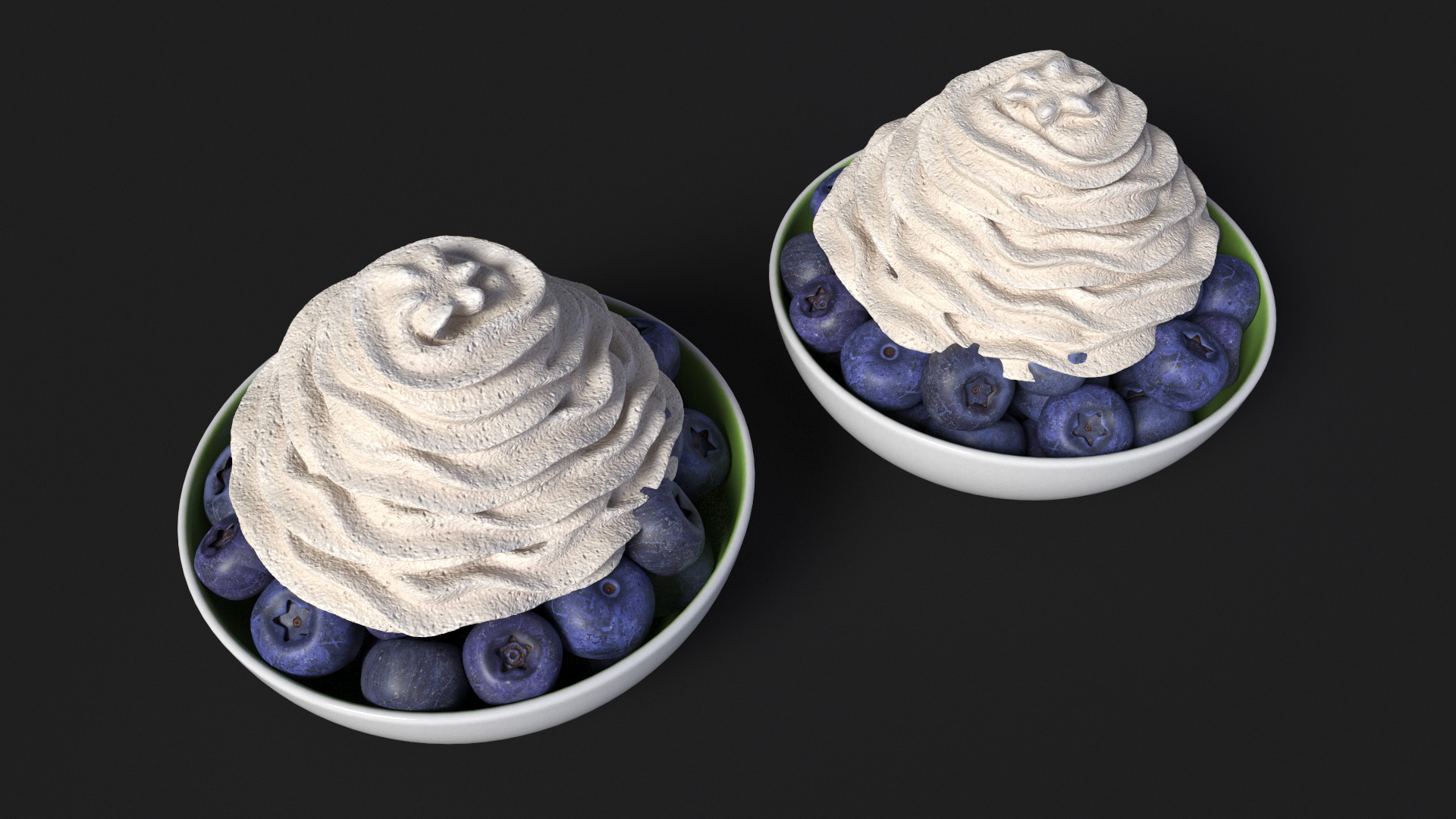 3D Blueberries in Bowl with Whipped Cream model