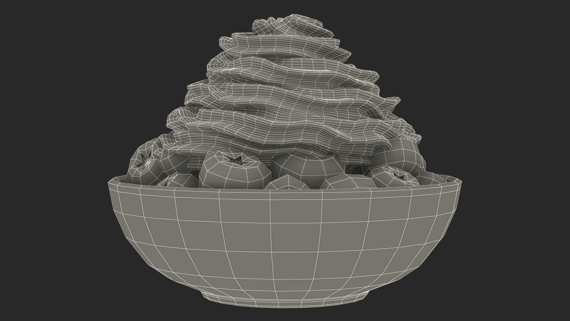 3D Blueberries in Bowl with Whipped Cream model