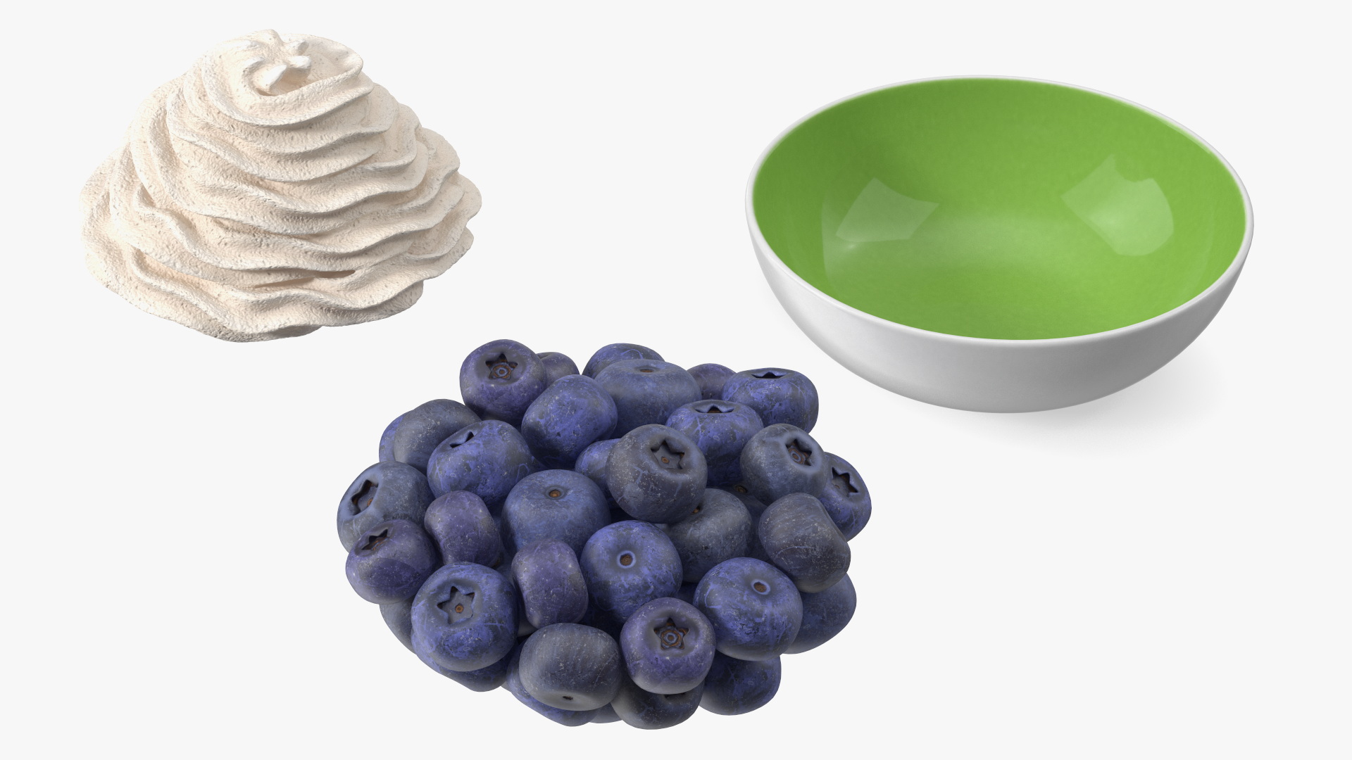3D Blueberries in Bowl with Whipped Cream model