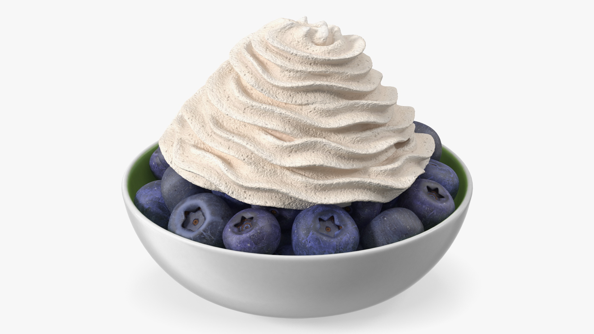 3D Blueberries in Bowl with Whipped Cream model