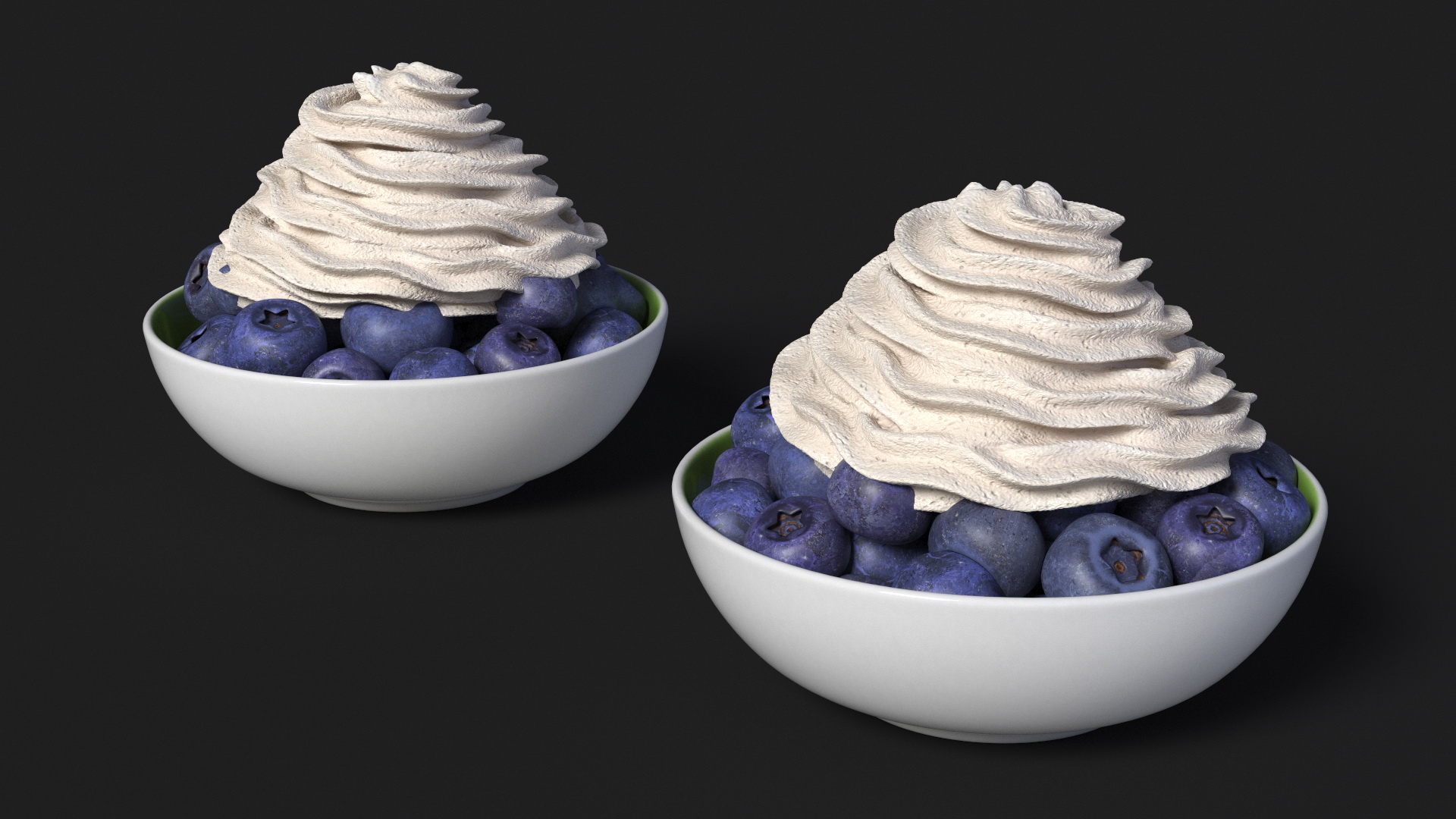 3D Blueberries in Bowl with Whipped Cream model