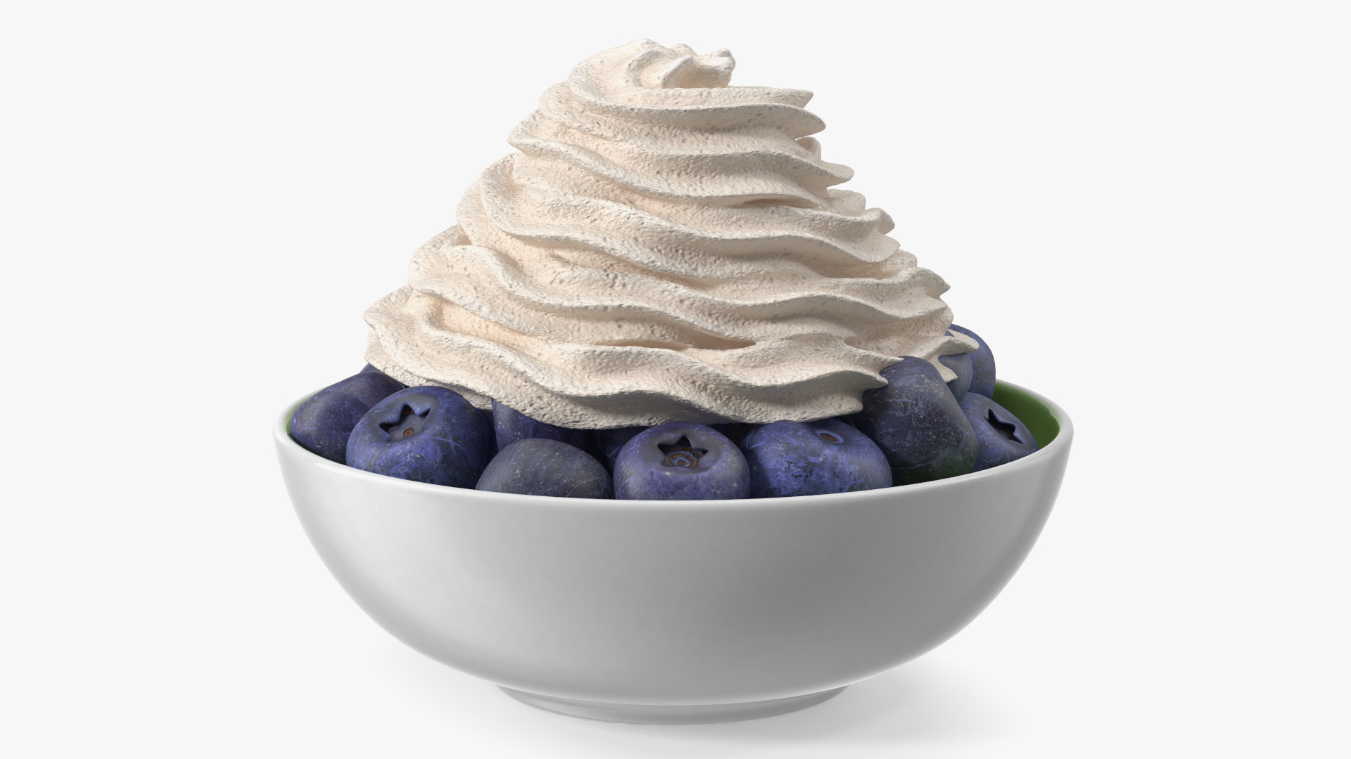 3D Blueberries in Bowl with Whipped Cream model
