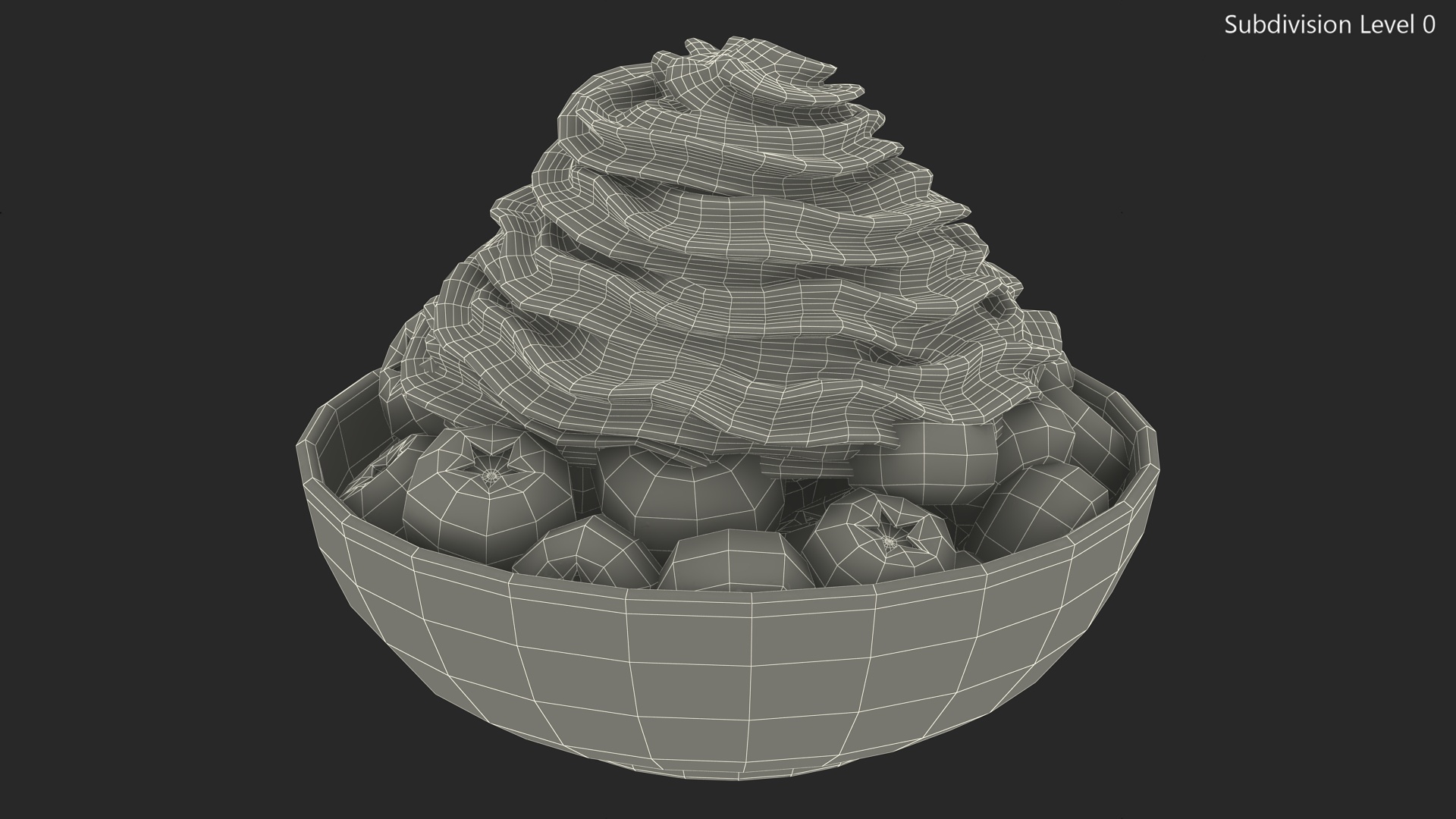3D Blueberries in Bowl with Whipped Cream model