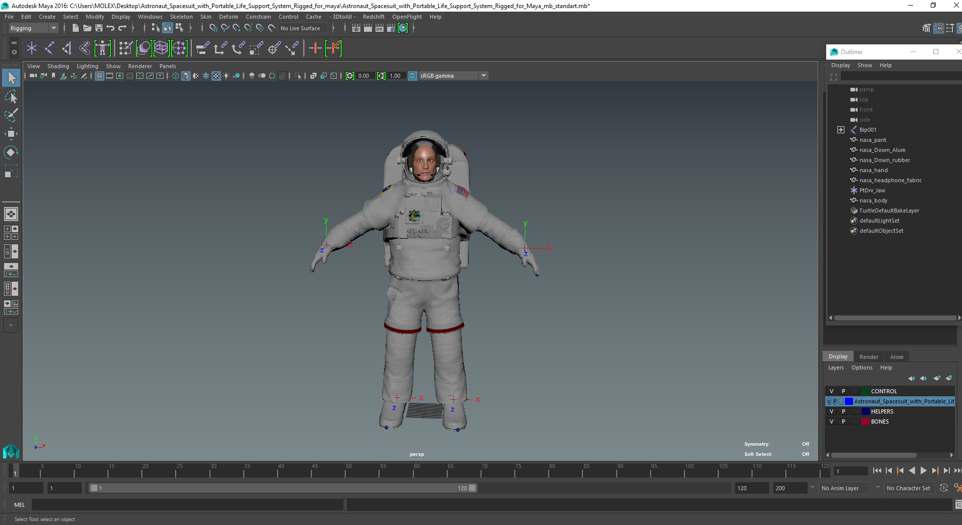Astronaut Spacesuit with Portable Life Support System Rigged for Maya 3D model