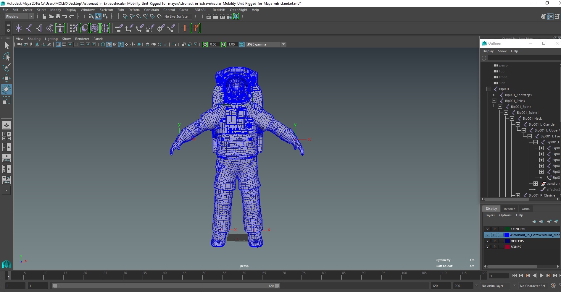 Astronaut Spacesuit with Portable Life Support System Rigged for Maya 3D model