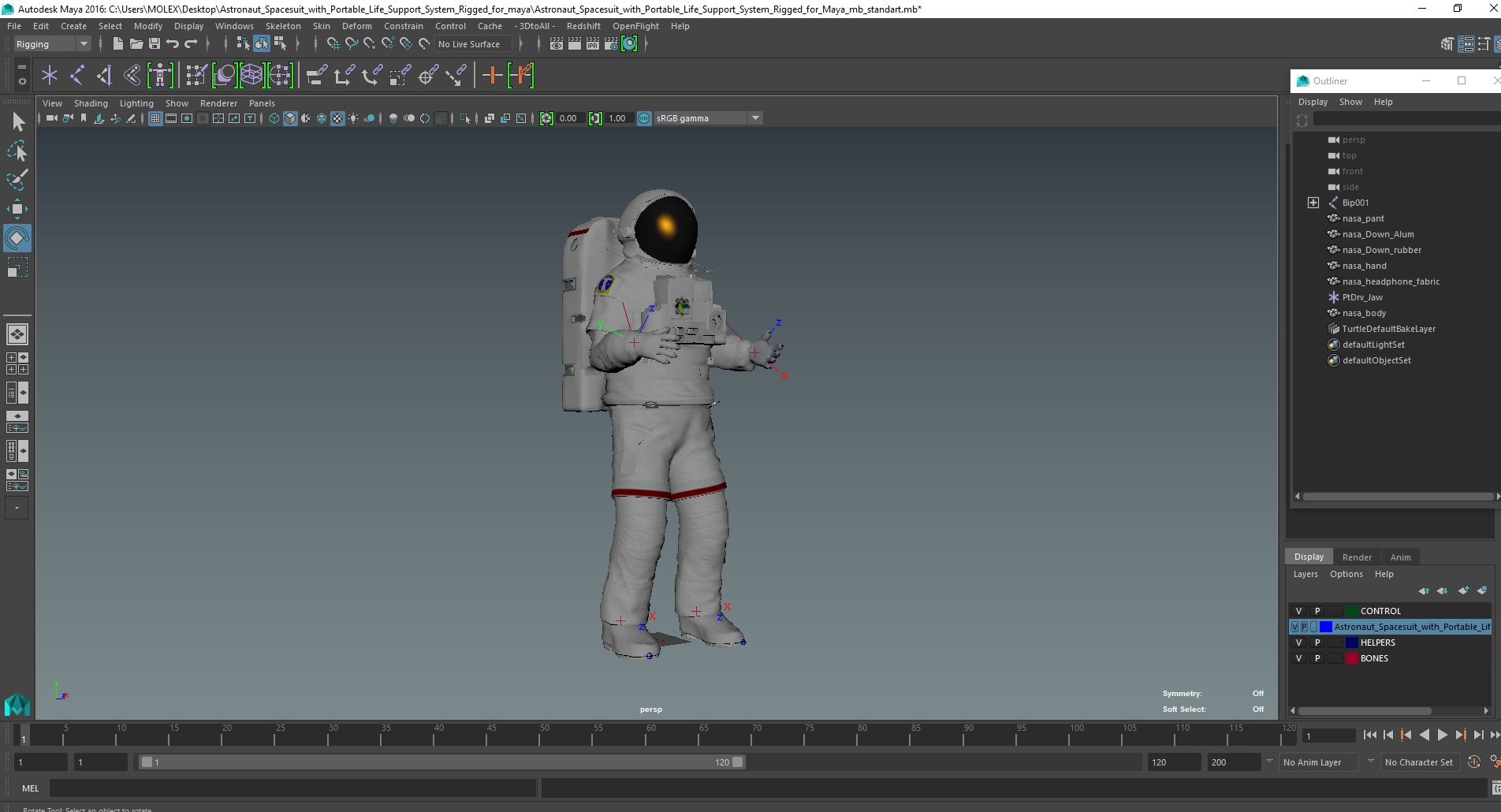 Astronaut Spacesuit with Portable Life Support System Rigged for Maya 3D model