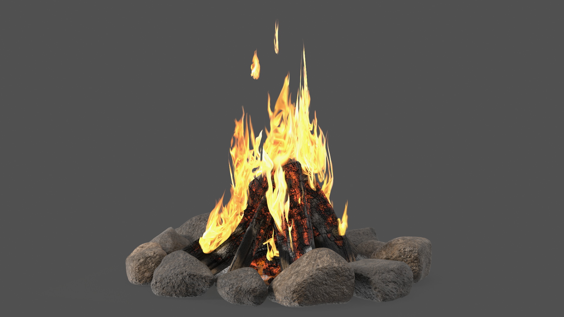 Bonfire in a Circle of Stones 3D model