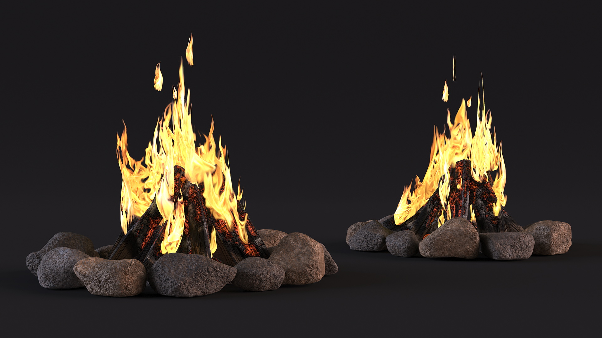 Bonfire in a Circle of Stones 3D model