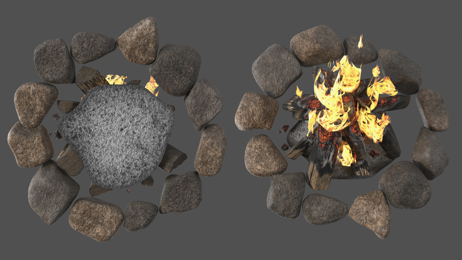 Bonfire in a Circle of Stones 3D model