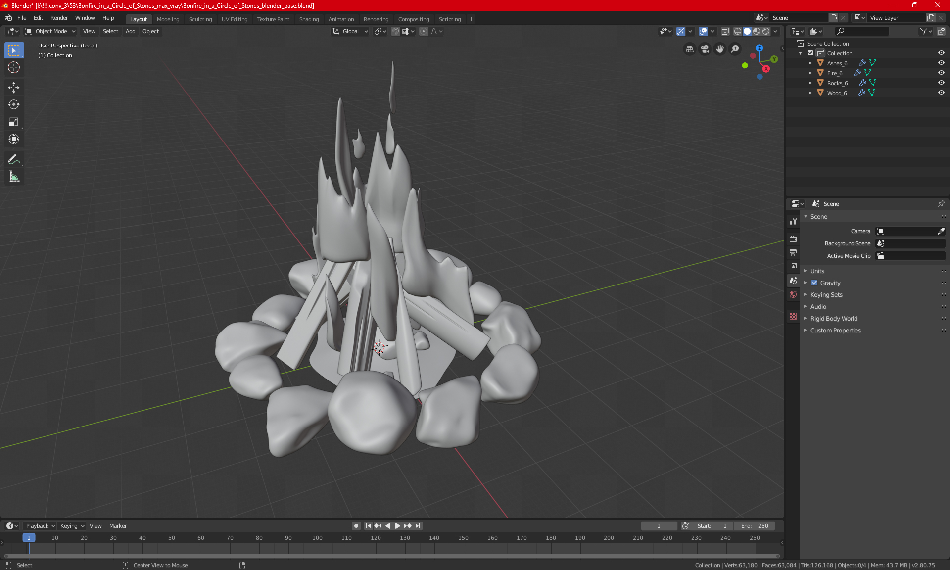 Bonfire in a Circle of Stones 3D model