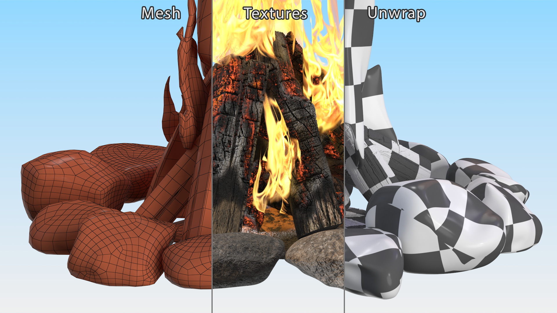 Bonfire in a Circle of Stones 3D model