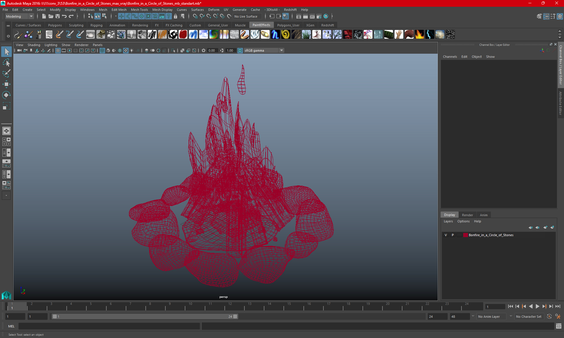 Bonfire in a Circle of Stones 3D model