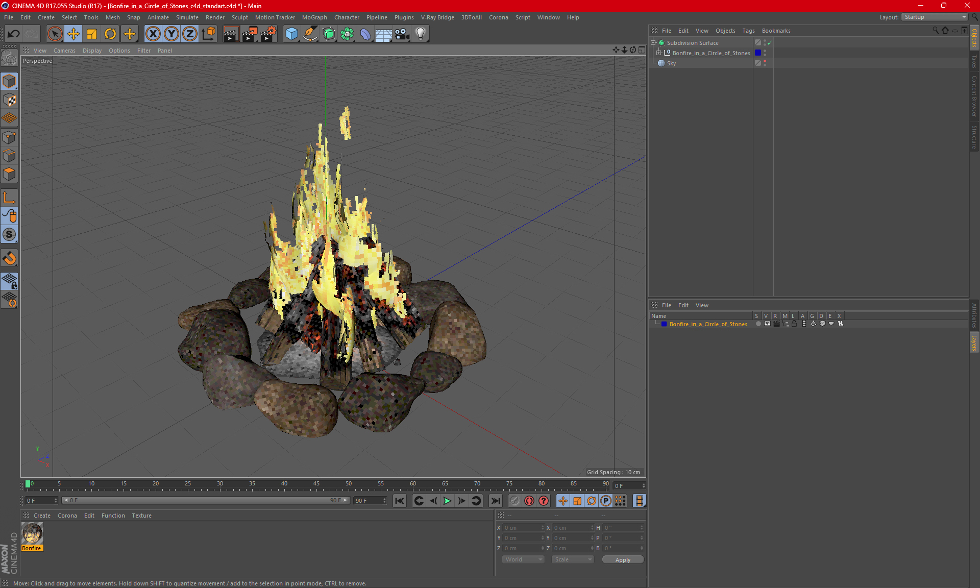 Bonfire in a Circle of Stones 3D model