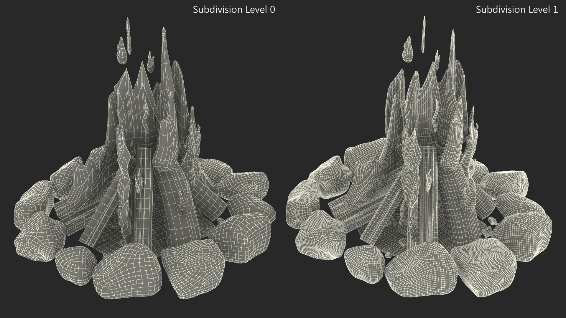 Bonfire in a Circle of Stones 3D model