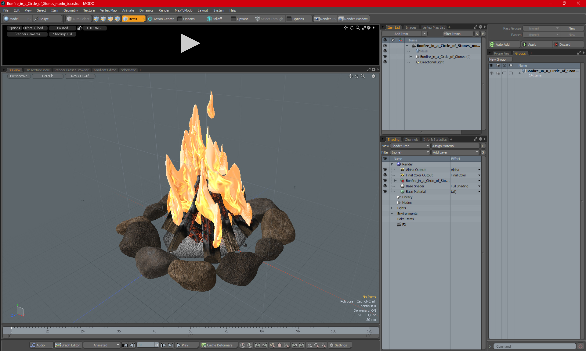 Bonfire in a Circle of Stones 3D model