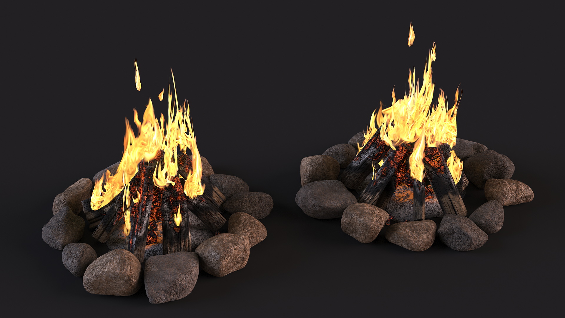 Bonfire in a Circle of Stones 3D model