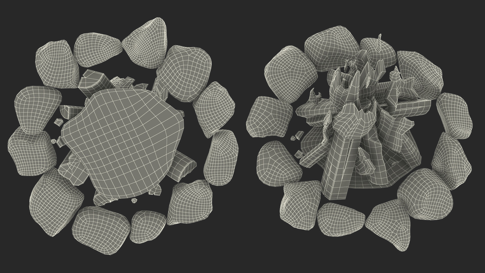 Bonfire in a Circle of Stones 3D model