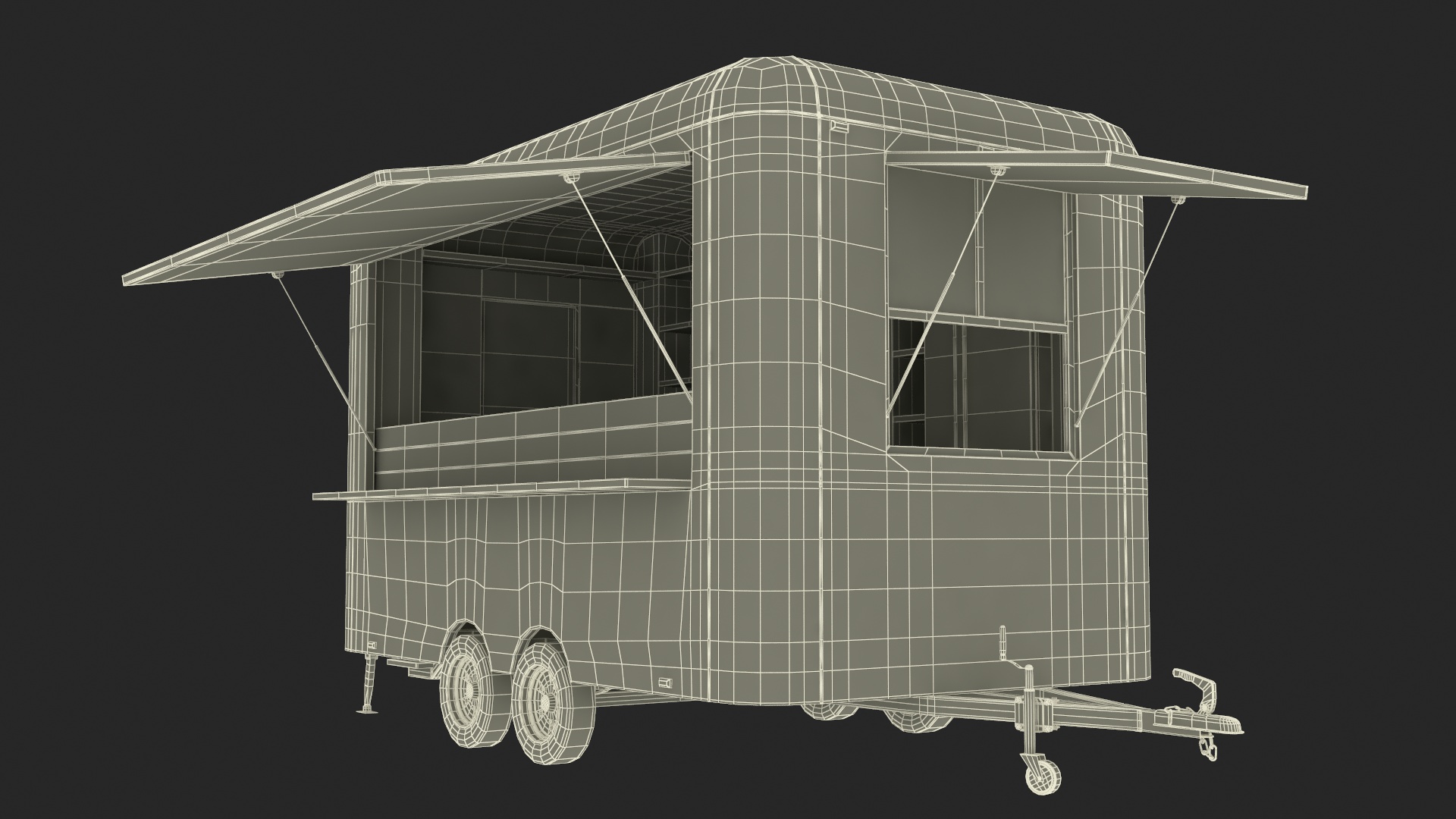 3D Food Trailer Black with Equipment model