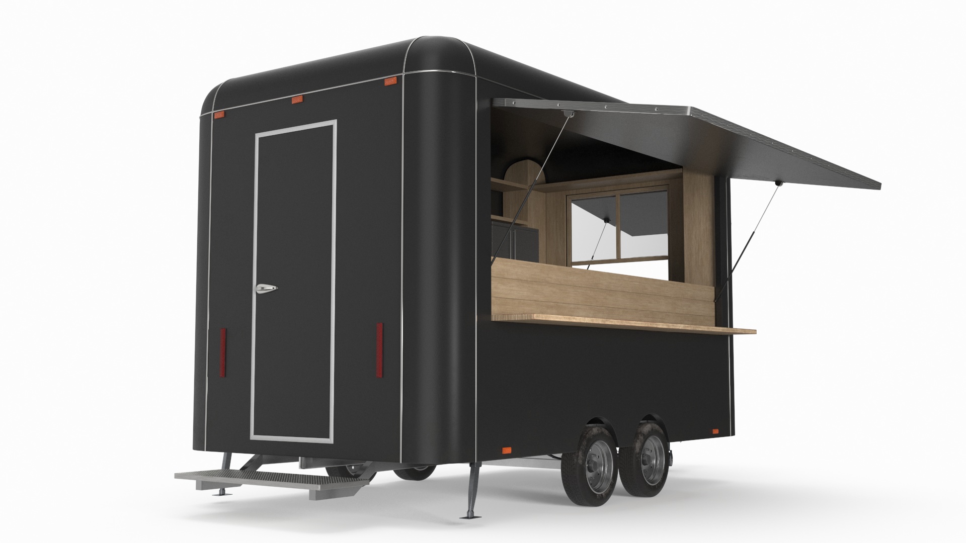 3D Food Trailer Black with Equipment model