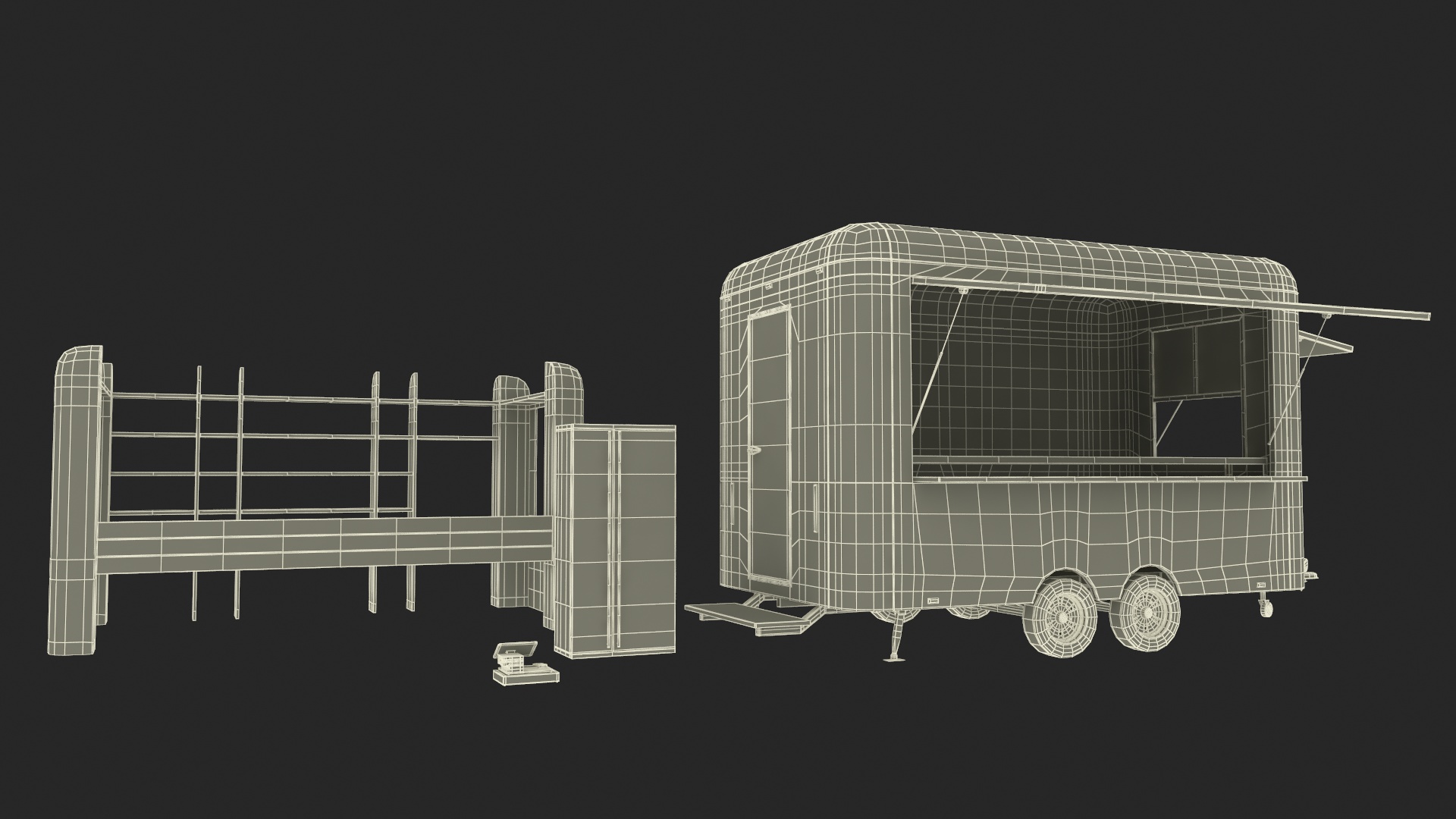 3D Food Trailer Black with Equipment model