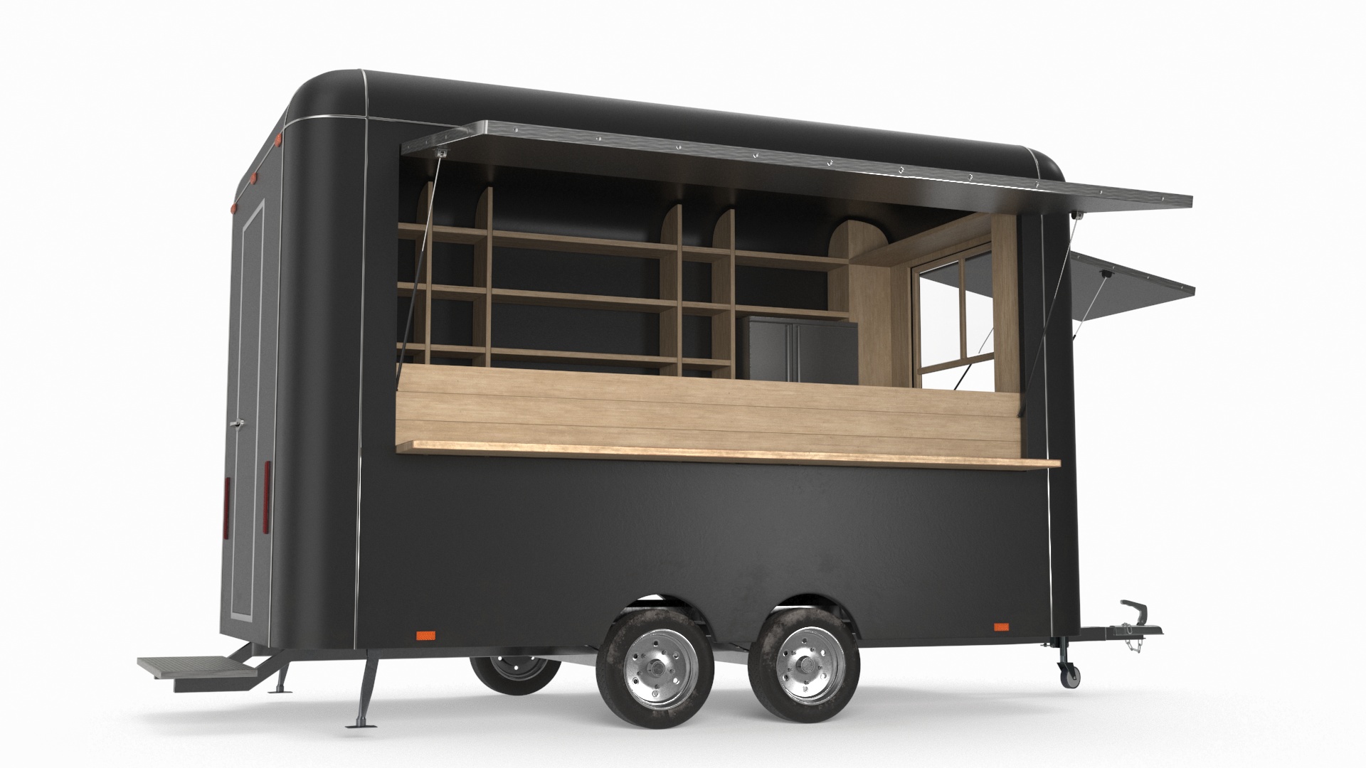 3D Food Trailer Black with Equipment model