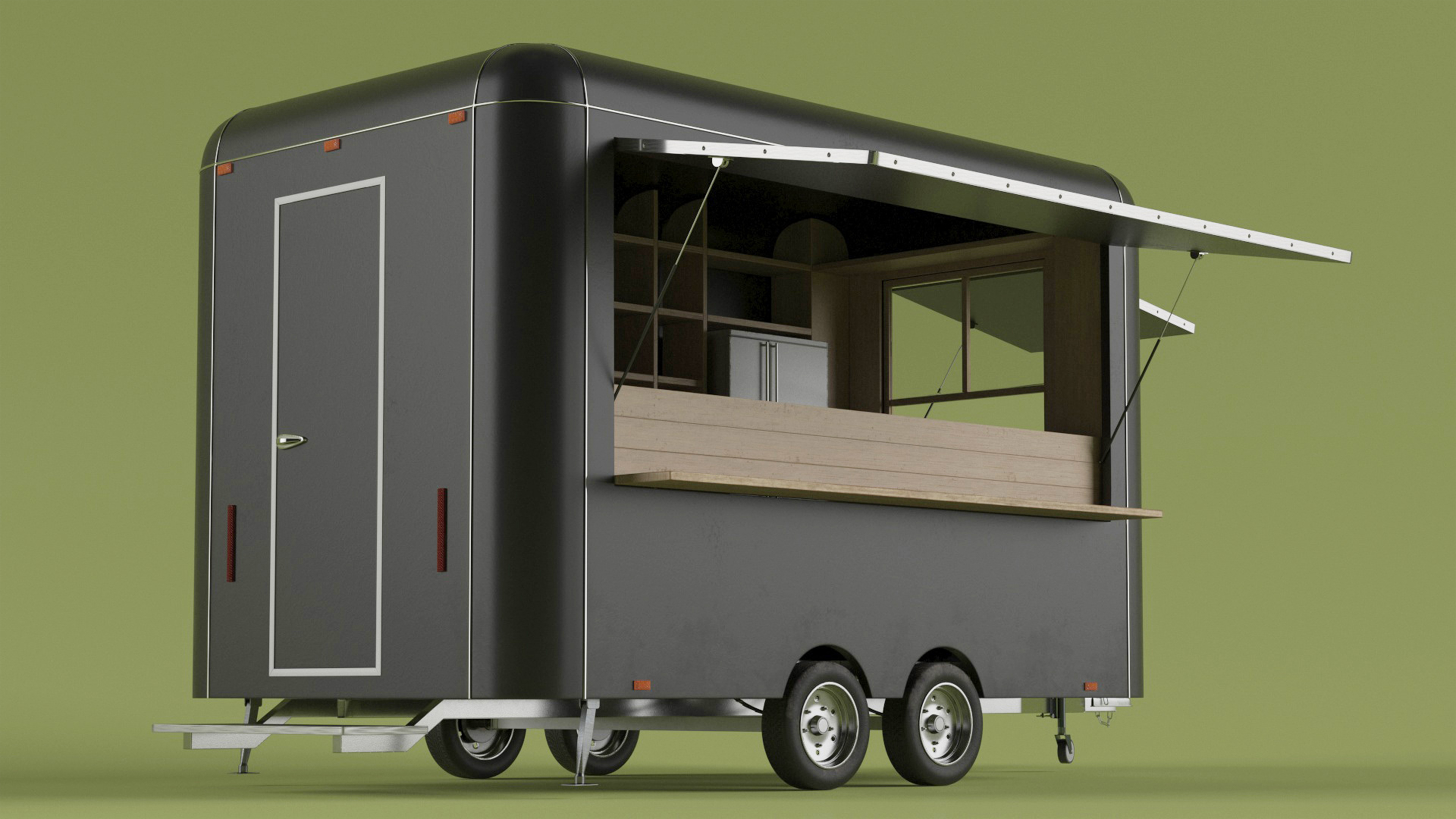 3D Food Trailer Black with Equipment model